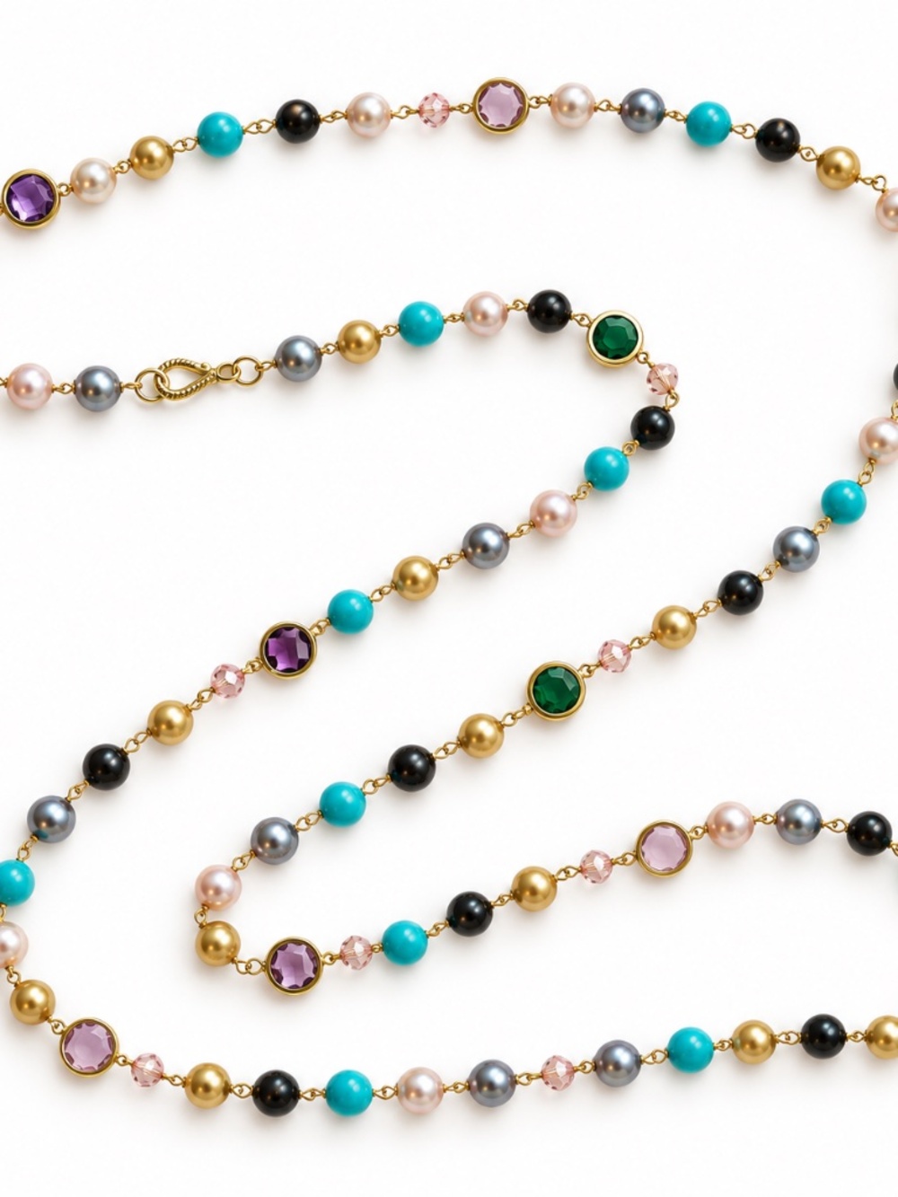 62” Multicolor Pearl & Crystal Station Necklace – 10mm